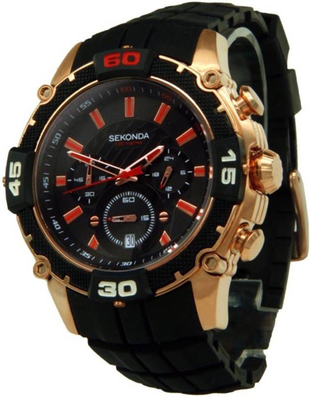 Sekonda Stijlvol goudkleurig heren horloge met silicone horlogeband zwart -  Yulook.be